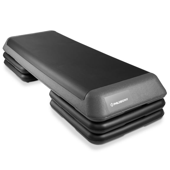 Philosophy Gym Aerobic Exercise Adjustable Step Platform, Health Club Size, with 4 Risers - Gray