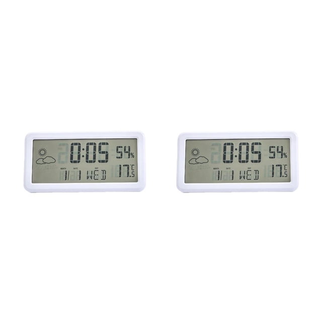 QualitChoice Clock Simple Style LCD Thermometer Hygrometer Smart Temperature Black White Clocks Snooze Mode Large Screen White 2Set