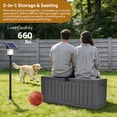 thumbnail image 2 of 60Gal Outdoor Deck Box, Resin Storage Box Container, Patio Storage Bench with Lockable for Patio Furniture, Pool Accessories, Garden Tools (Dark Grey, 227L), 2 of 9