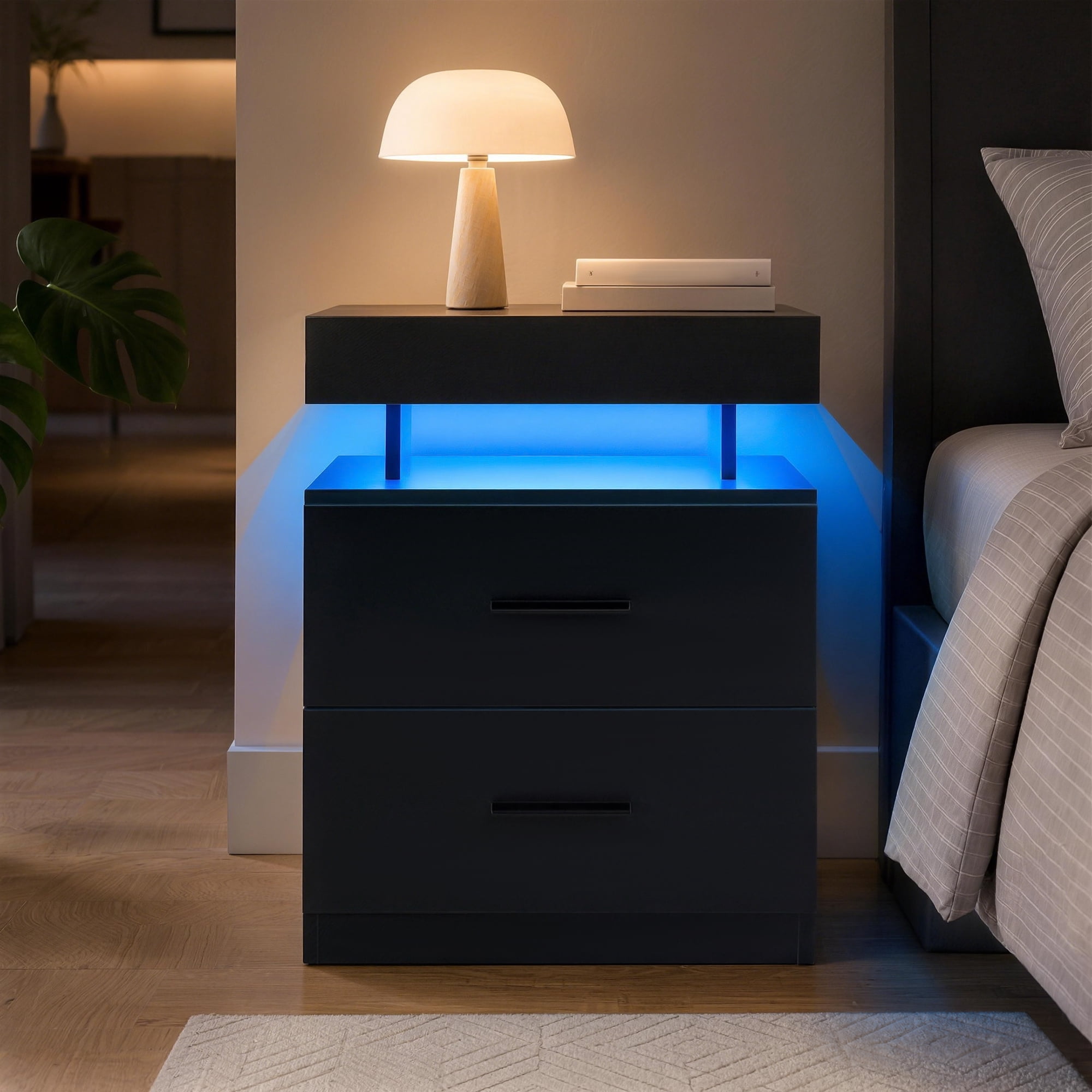 RGB LED Nightstand with 2 Fabric Drawers App/Remote Control 20x15.7x24.4 Inch for Bedroom Game Room Office