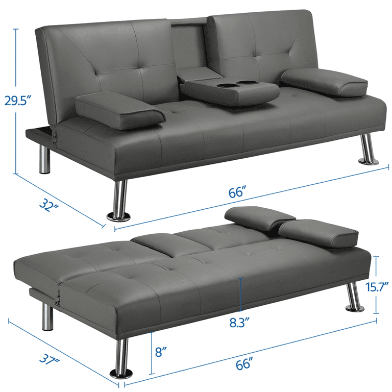 Luxurygoods modern faux leather reclining futon with cupholders and pillows new arrivals