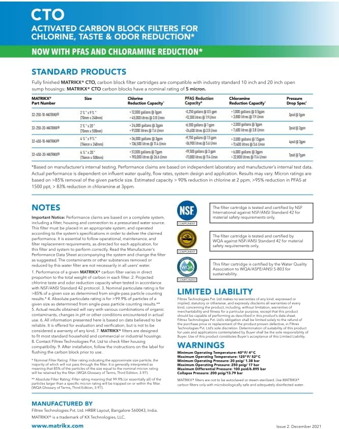 Matrikx 10 Full Flow CTO Carbon Block Filter now with Chloramine Reduction, 4.5 x 10, 32-450-10-MATRIKX