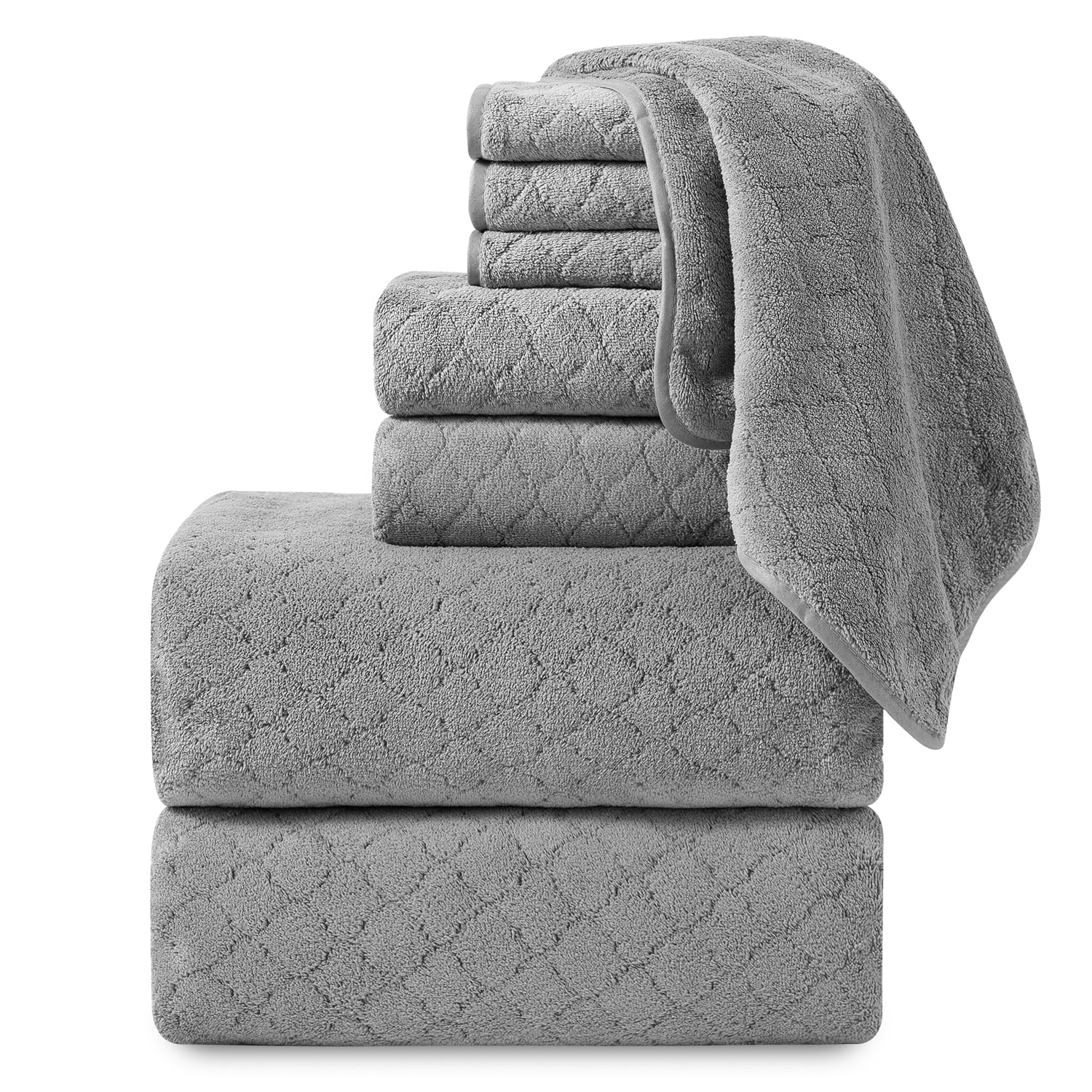 Beartech 8‑Piece Microfiber Bath Towel Set, 2 Bath Sheets, 2 Hand Towels, 4 Washcloths, Ultra Soft Highly Absorbent Quick‑Dry Less‑Lint Machine Washable Towels for Bathroom Spa Hotel Gym, Dark Gray