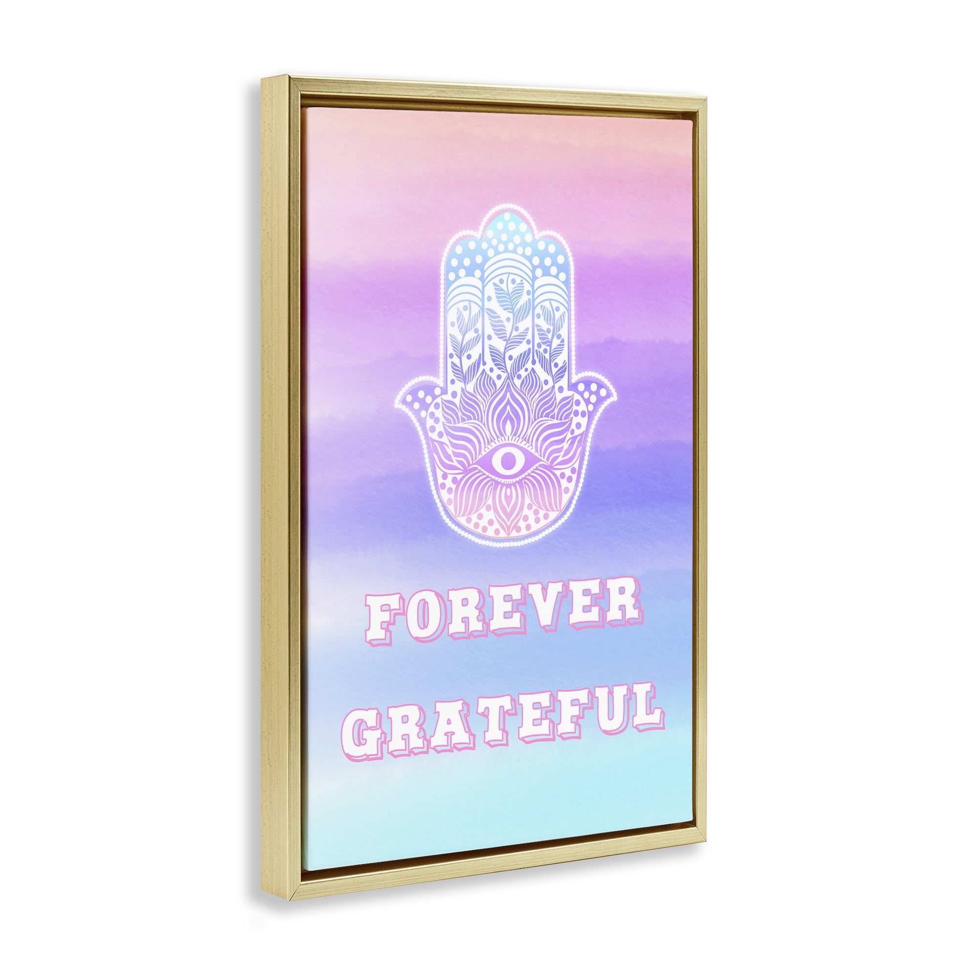 Stupell Industries Forever Grateful Hamsa Gold Framed Floater Canvas Wall Art, design by Pooja Dave