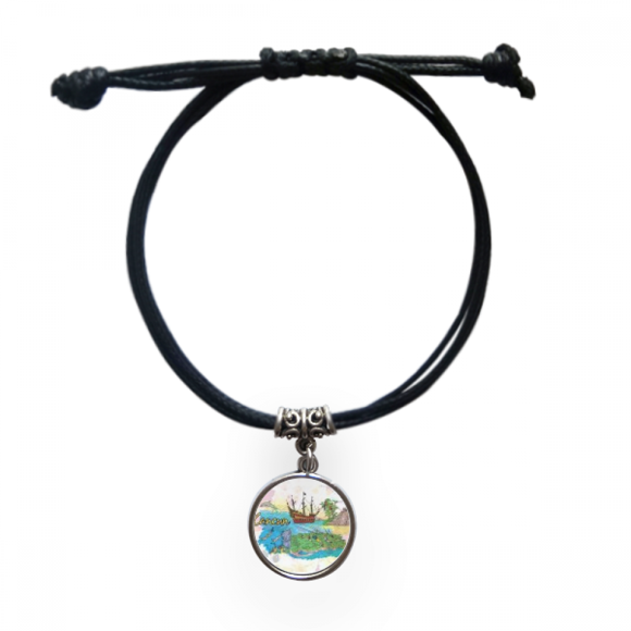 Cancun Mexico Island Mayan Temple Bracelet Leather Rope Wristband Black Jewelry