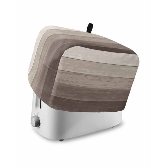 Fsddascl Brown Beige Ombre Toaster Cover 2 Slice, Small Kitchen Appliance Covers, Farmhouse Vintage Wooden Striped Toaster Oven Cover with Loop, Bread Machine Cover Polyester Dust Cover Protection