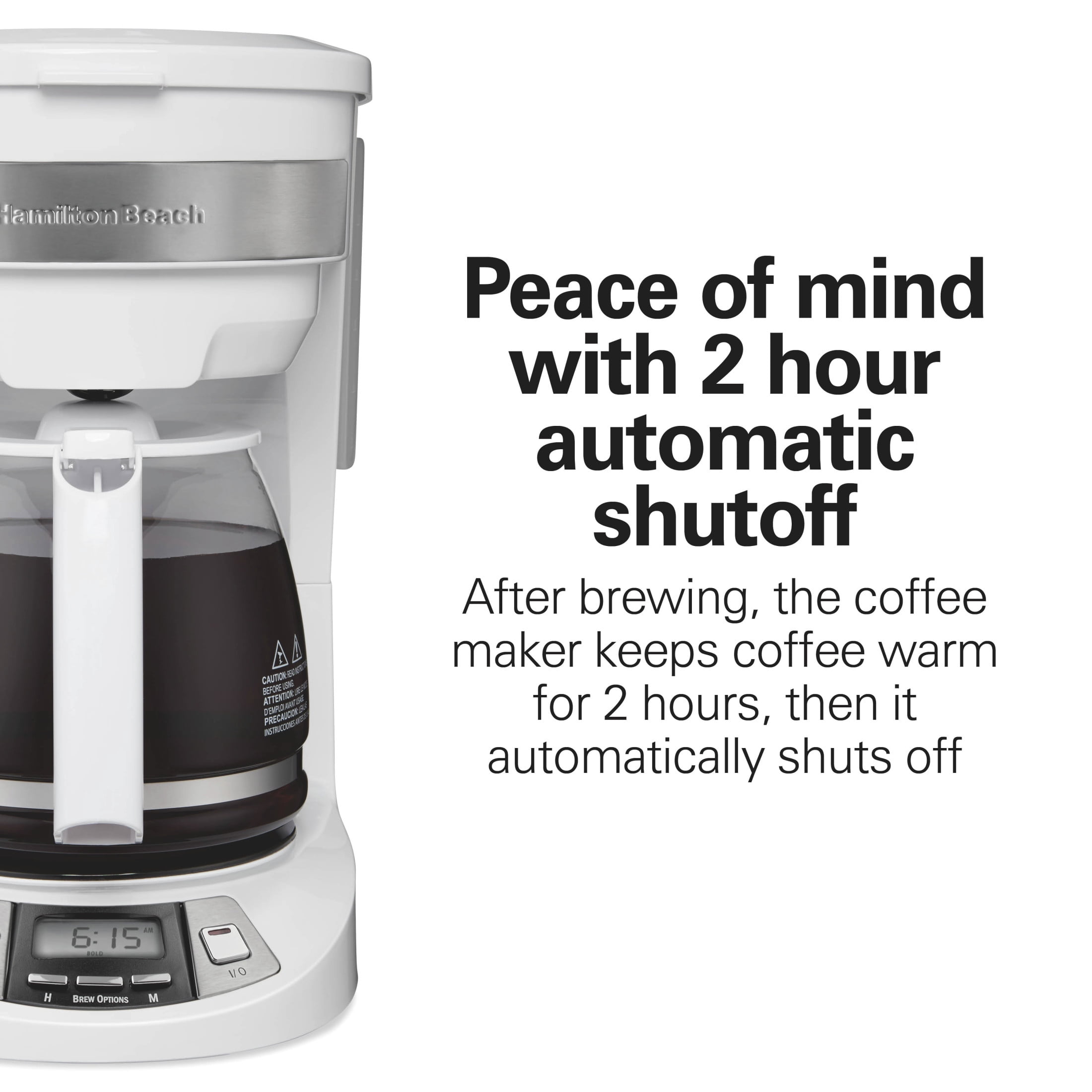 Hamilton Beach 12-Cup Programmable Drip Coffee Maker Machine with Glass Coffee Pot, Cafetera, White