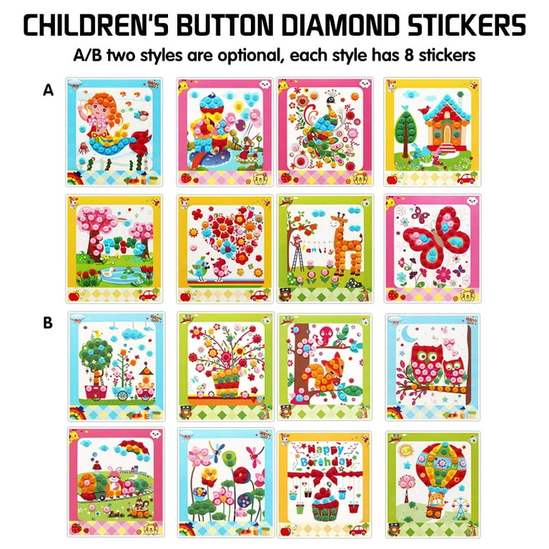 EIMELI Preschool Learning Toys, Colorful Sticky Buttons Diamonds Painting  Art Set, Mosaic Sticker Art Kits for Kids 4-6 Years Old, Flower and Animal