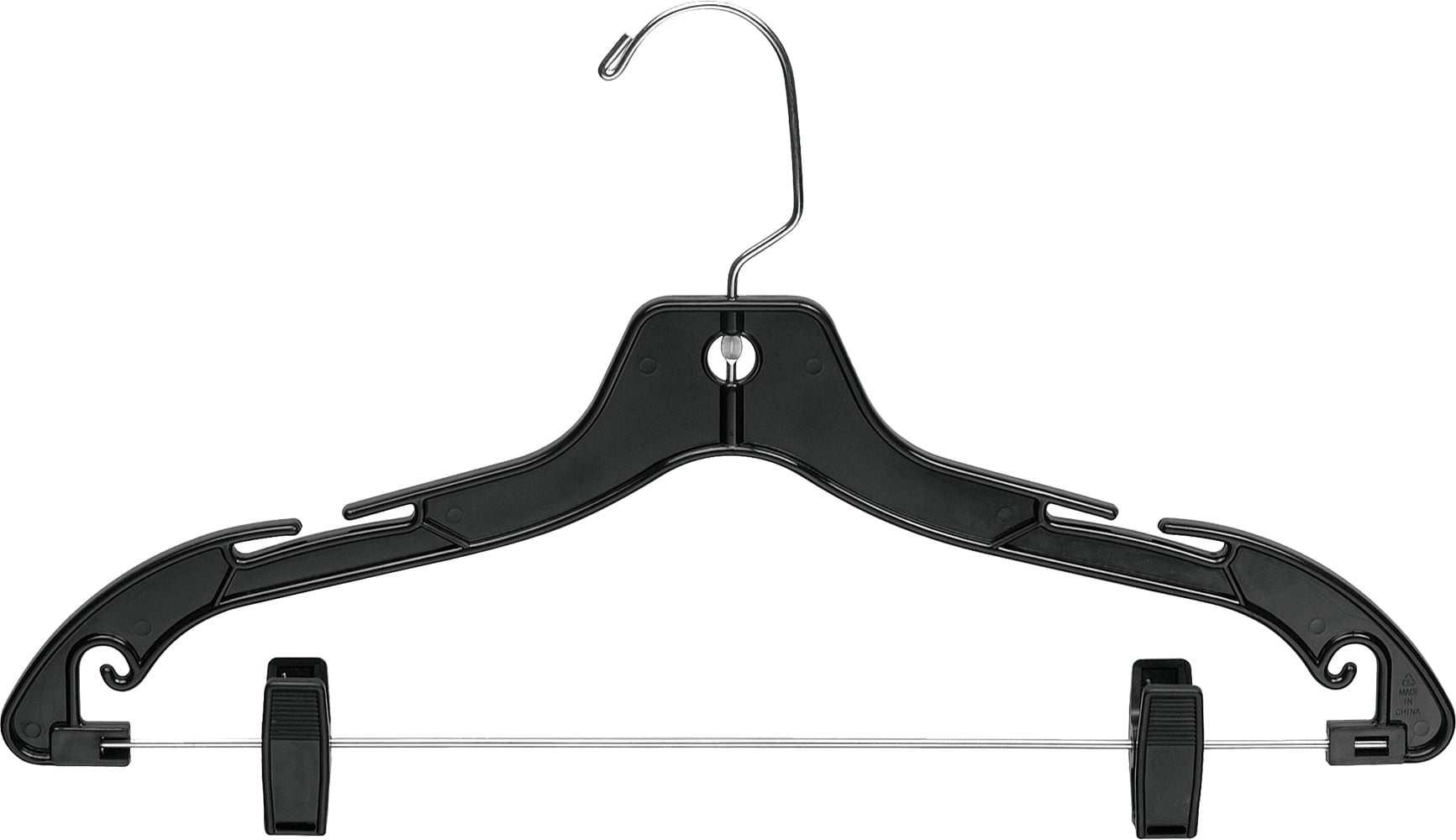 Matte Black Plastic Combo Hanger w/ Adujstable Clips, Box of 100 Space Saving Hangers w/ Notches and 360 Degree Nickel Swivel Hook for Shirt Dress or Skirt by International Hanger