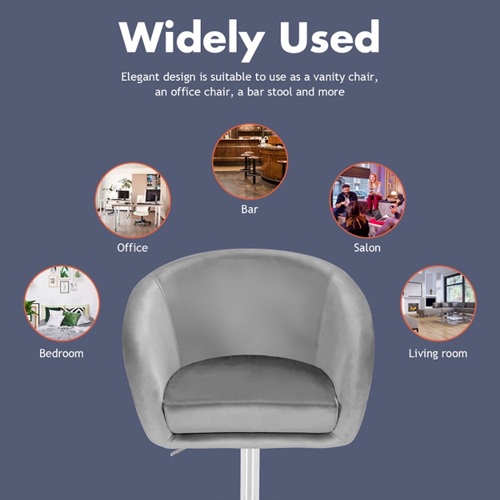 Finihen Modern Vanity Chair, 360 Degree Swivel Makeup Stool Accent Chair with Round Back and Metal Base, Makeup Chair for Living Room Bedroom Lounge Pub, Gray Finihen Modern Vanity Chair, 360 Degree Swivel Makeup Stool Accent Chair with Round Back and Metal Base, Makeup Chair for Living Room Bedroom Lounge Pub, Gray
