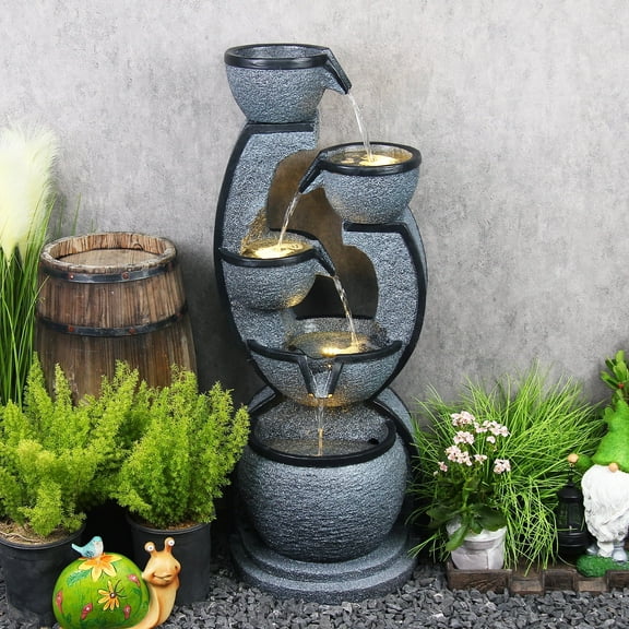 5-Tiers Water Garden Fountain Outdoor Indoor Waterfalls Water Feature with LED Light & Pump 37.4''H Fountains and Waterfalls for Living Room Garden Patio Porch