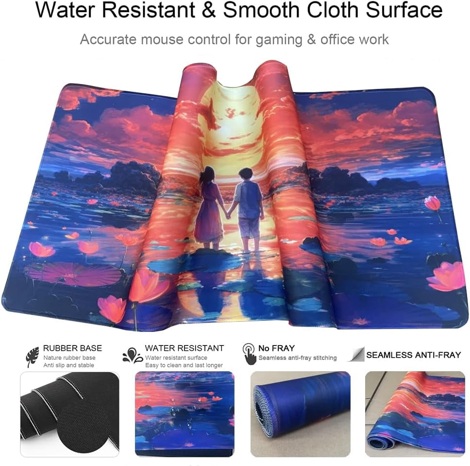 Large Gaming Mouse Pad, Extended XXL Desk Pad & Non-Slip Rubber Mat for Mice and Keyboard with Stitched Edges （90x40 carneon032）