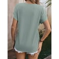 thumbnail image 4 of Womens Summer Top V Neck Short Sleeve Casual Blouse T Shirts Cute Loose Fit Trendy Basics Tees Bean Green S, 4 of 8