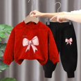 thumbnail image 2 of Kids Velvet Hoodie & Pants Set with Bow Print, 2-Piece Long Sleeve Pullover Outfit for Boys Girls Velvet Tracksuit Set, 2 of 3