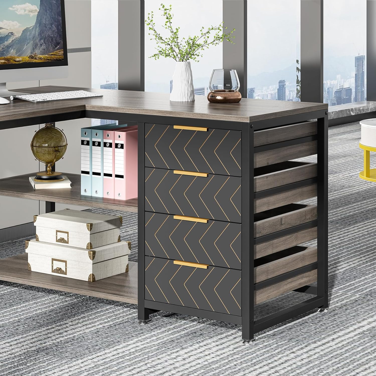 Tribesigns 59" L-Shaped Office Desk, Modern Reversible Computer Study Desk for Home Office, Gray