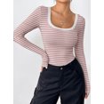 thumbnail image 4 of Rdhnmea Women's Long Sleeve Striped Tops Scoop Neck Fit Knit Sweater Shirts Spring Fall Blouses Tee Basic Casual T-Shirts Streetwear, 4 of 7