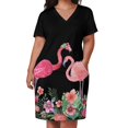 thumbnail image 2 of Vestido de flamenca con flores tropicales para mujer, diseño rosa magenta, vestido con cremallera para el pelo, 2 of 6