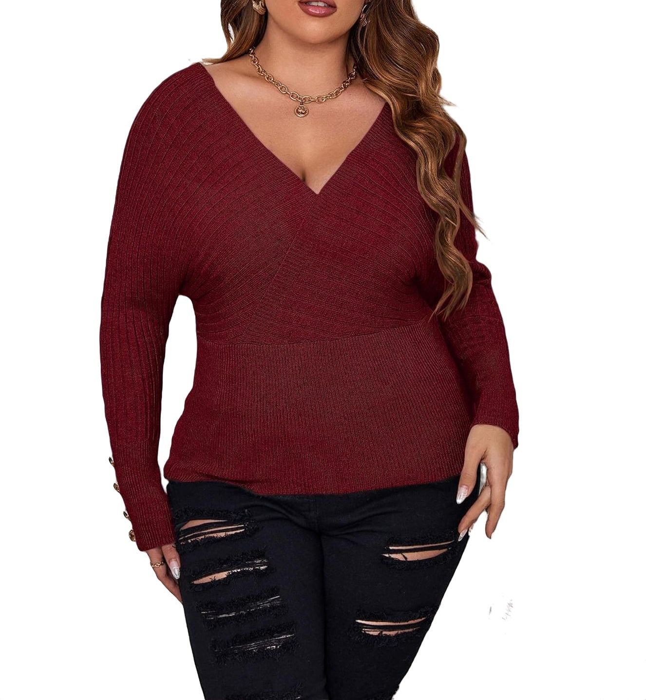 Plus size deep v neck best sale sweater