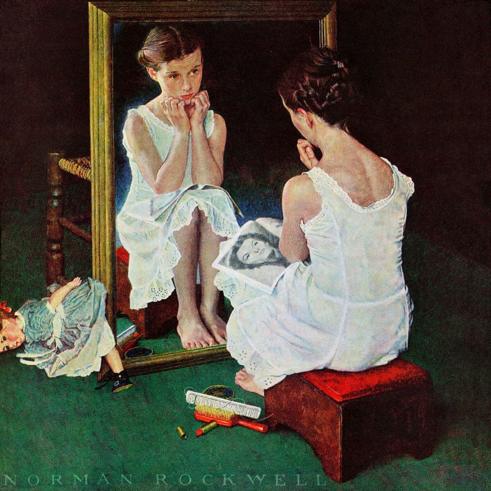 Marmont Hill "Girl at the Mirror" by Norman Rockwell Painting Print on Canvas