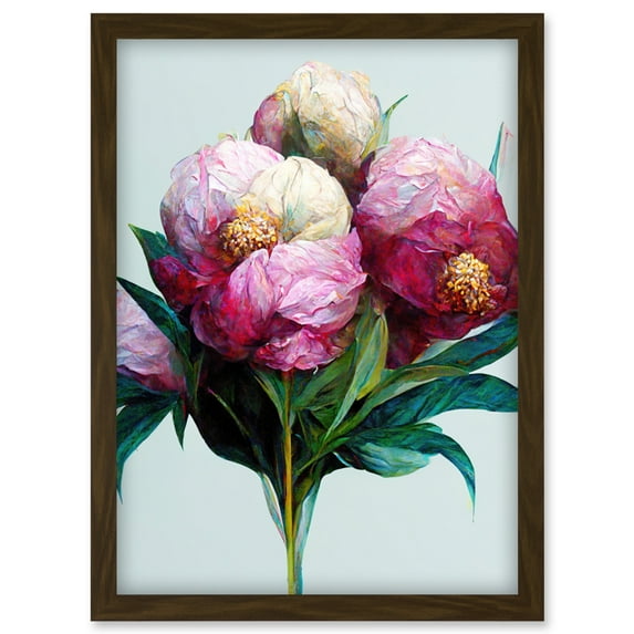 Modern Realistic Pink And White Peony Flowers Artwork Framed Wall Art Print A4