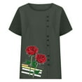 thumbnail image 4 of Vmvidoty 2026 Women's Spring And Summer Round Neck Rose Print Short Sleeve Casual Fashion Button T-Shirt Army Green L, 4 of 5