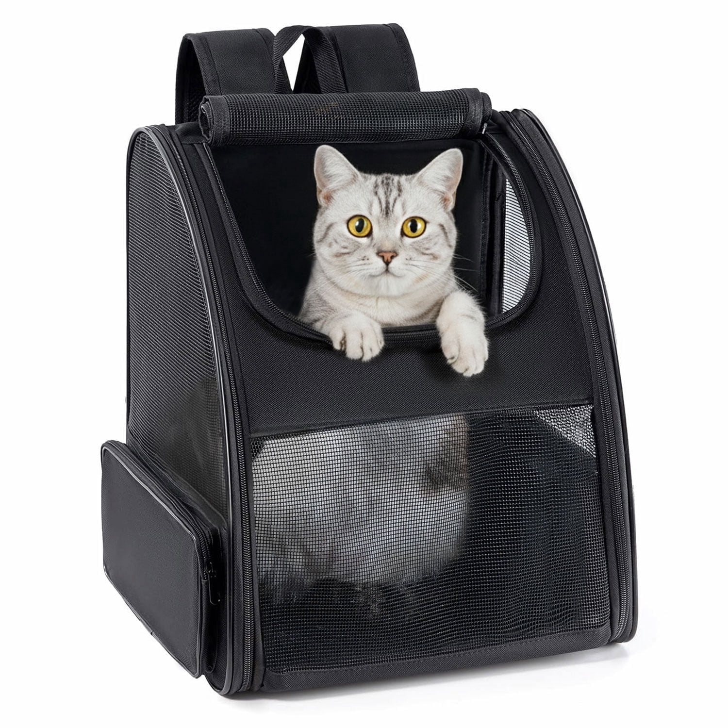 Conlun Cat Backpack Carrier for Small Dogs and Cats Fit Up to 15 Lbs,Small Dog Backpack, Foldable with 3-Side Mesh Windows, Pet Carrier for Travel & Hiking Friendly，Black