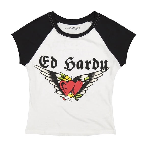 Heart Wings Raglan Cap Sleeve Tee - EHW1112-1 (Black/White, M)