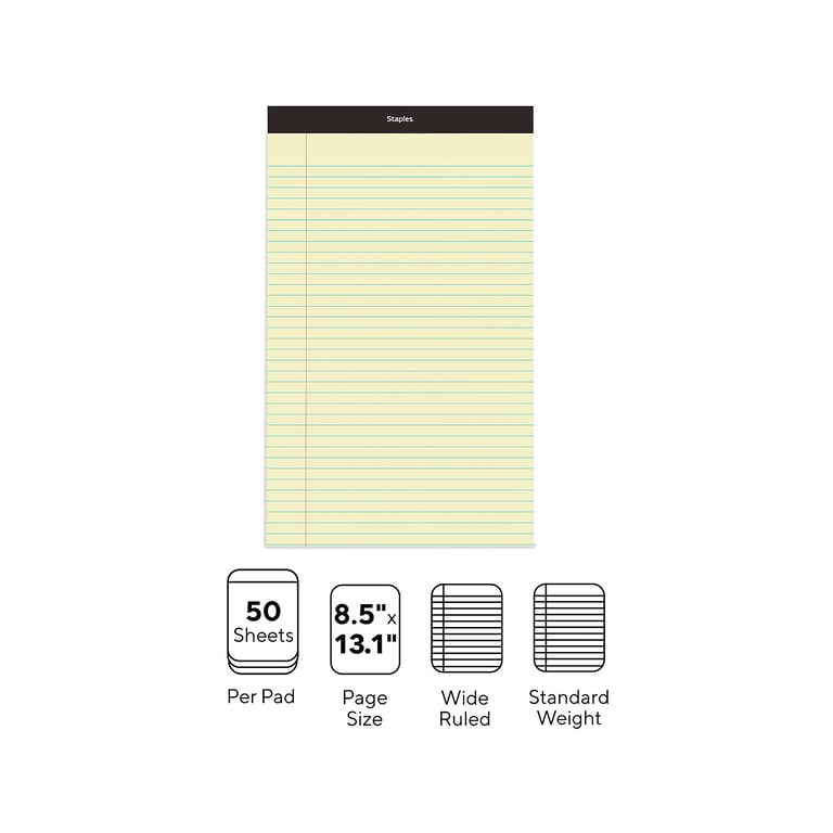 Staples Notepads, 8.5" x 14" Wide Ruled, Canary Yellow, 12 Pack photo 3