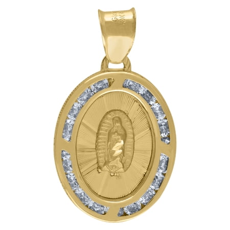 14k Yellow Gold Unisex Cz Textured Lady Of Guadalupe Religious Oval Charm Pendant
