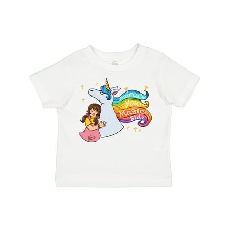 

Inktastic Embrace Your Magical Side Girl Hugging a Unicorn Gift Toddler Boy or Toddler Girl T-Shirt