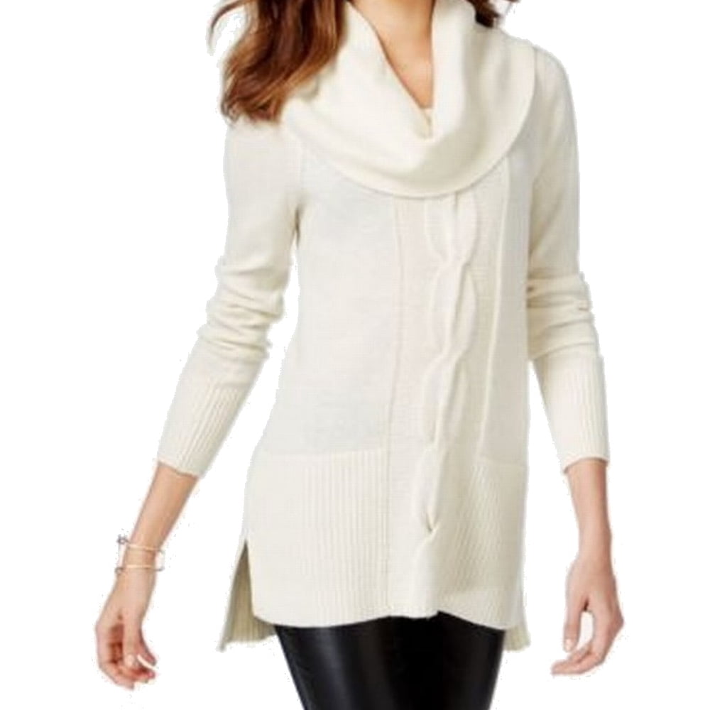 INC INC NEW White Women's Size XL Ribbed Cable Knit Tunic Cowl Neck