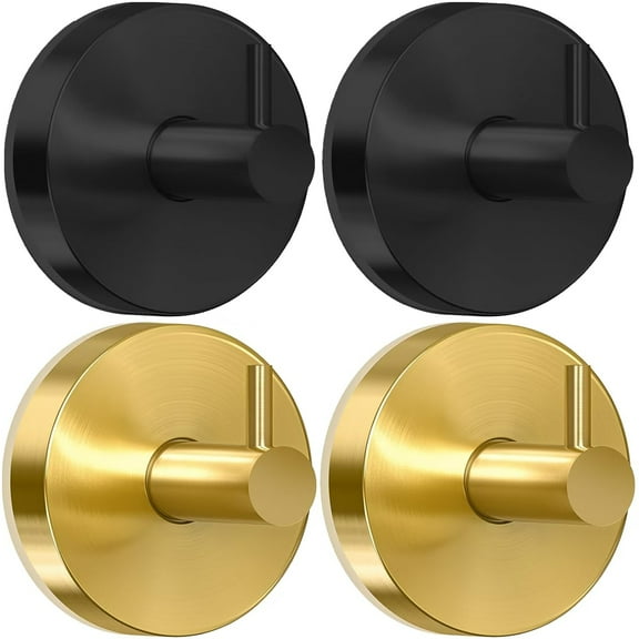4 Pack Suction Cup Hooks for Shower – 2 Gold & 2 Black Bathroom Towel Hooks, No Drill Waterproof Stainless Steel for Hanging Towels, Robes, Loofahs on Glass, Tile, Mirror, and Shower Walls