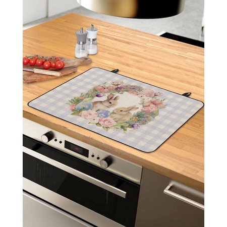 

Spring Bunny Easter Stove Top Covers for Electric Stove Heat Insulation Fireproof Glass Cooktop Cover Counter Top Glass Stove Cover for Prevent Scratches 31 x24 Blue Plaid Floral Eggs Rustic