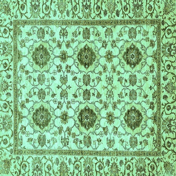 Ahgly Company Machine Washable Indoor Square Abstract Turquoise Blue Modern Area Rugs, 4' Square