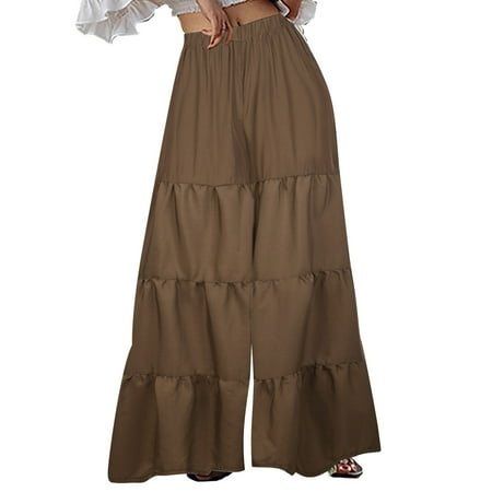 

Dadaria High Waisted Pants for Women Dressy Waist Elastic Solid Color FoldsLoose Boot Cut Pants Trousers Coffee XXXL Female