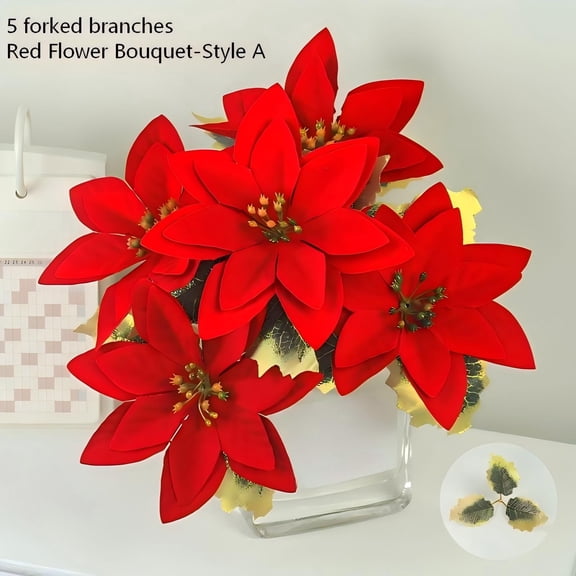 Luoshdecor Christmas Decorations Artificial Poinsettia Bouquet,Indoor & Outdoor Decor for Home Porch Garden,Ideal Gift for Women