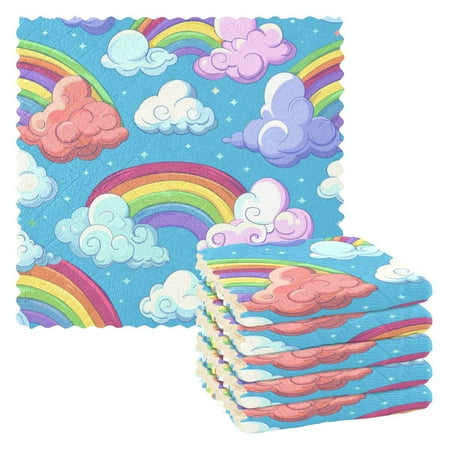 

Kitchen Dish Towels Soft Absorbent Dish Cloths 11 x11 Cartoon Rainbow and Cloud 6 Packs