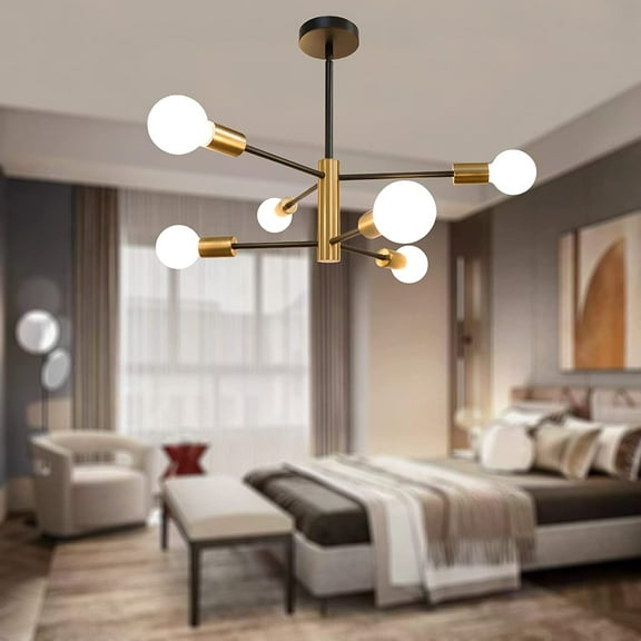 ZtuoYong Modern Chandelier Sputnik Light Fixture Black Gold Mid Century Chandelier 6 Lights for Dining Room Kitchen Bedroom Living Room