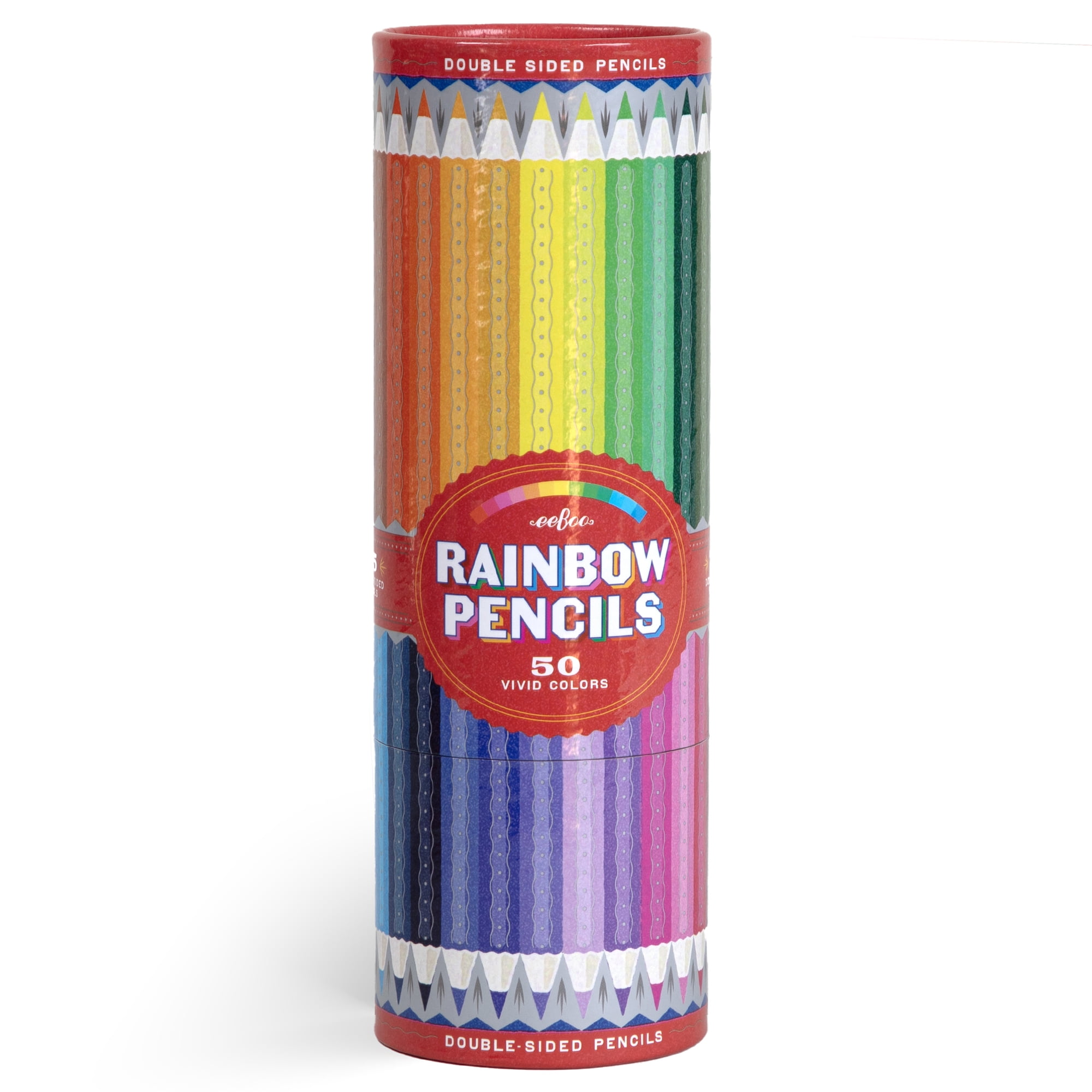 eeBoo: 25 Double-Sided Colored Pencils - Rainbow - 50 Vivid Colors, Stunning Canister, Silver Foil Accents, Artist Quality, Non-Toxic Art Supplies
