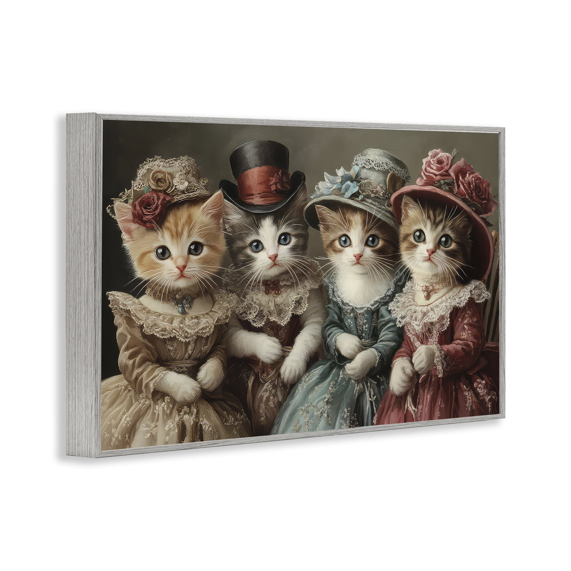 Stupell Industries Vintage Dress Kittens Gray Framed Giclee Art, design by The Wands Want