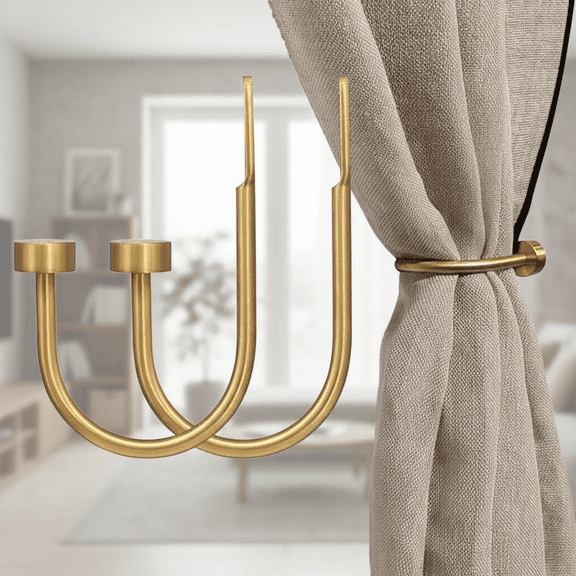 Premium Solid Steel Curtain Tie Backs, Set of 2 with Elegant Disk Finial in Warm Gold Electroplated Finish for Drapes and Window Treatments