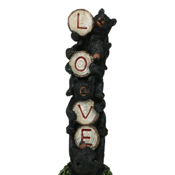Rustic Forest Stacked Black Bear Cubs Holding Love Wood Slices Sign Figurine