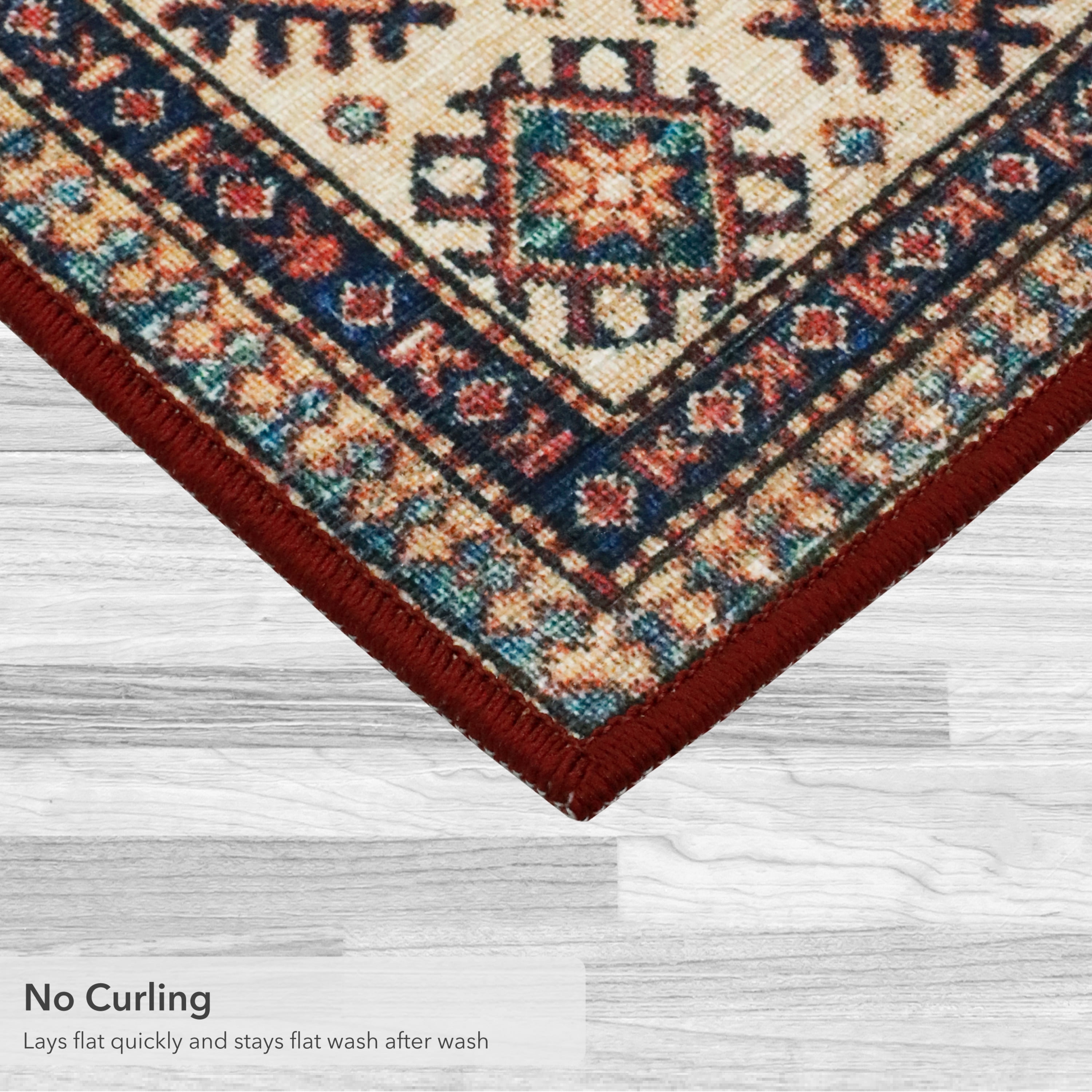 Washable Skid-Resistant Accent Rug Geometric Red 24" x 48"