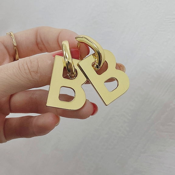 SmartBy 1 Pair Dangle Earrings Metal B Letter Decoration Jewelry Exaggerated All Match Pendant Earrings for Dating