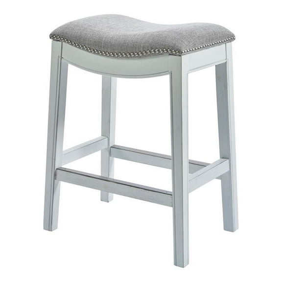 Pemberly Row 26" Farmhouse Wood Counter Height Stool in White Wash