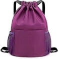 thumbnail image 1 of Mochila Oxford de tela con cordón, de gran capacidad, para mujer, sencilla y portátil, para exteriores (negro, morado y azul oscuro), 1 of 5