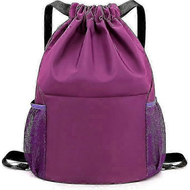 Mochila Oxford de tela con cordón, de gran capacidad, para mujer, sencilla y portátil, para exteriores (negro, morado y azul oscuro)
