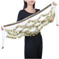 thumbnail image 2 of Felirenzacia Belly Dance Hip Scarf with Tassels Sequins, Triangle Coins Wrap Skirt Music Festival Clothing Skirt, White,Free Size, 2 of 3