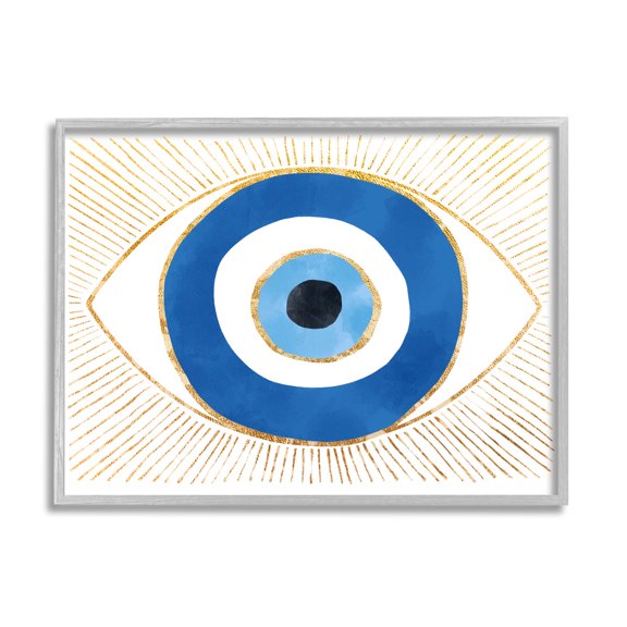 Evil Eye Glam Rays Pattern Religious Graphic Art Gray Framed Art Print Wall Art