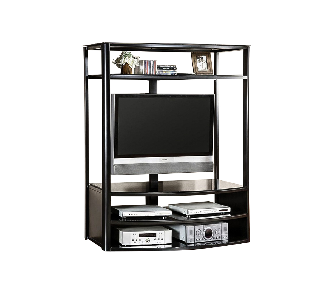 Metal TV Console With Black Glass Top